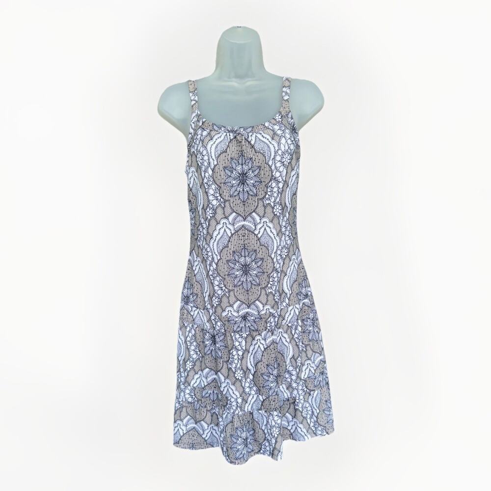 Prana Lexi Tank Dress Size Medium Black White Paisley Shelf Bra Stretch Boho